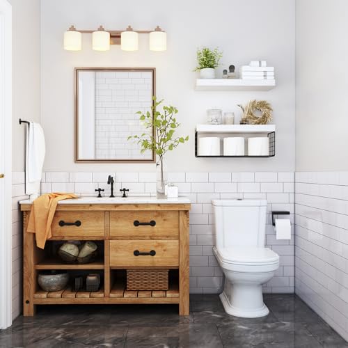 QEEIG Bathroom Shelves Over Toilet - Wall Mounted Floating Shelves Toilet Paper Storage Small Farmhouse Decor Shelf 16 inch Set of 2, White and Black (019-WB2) - color: F. White & Black, size: 2pcs