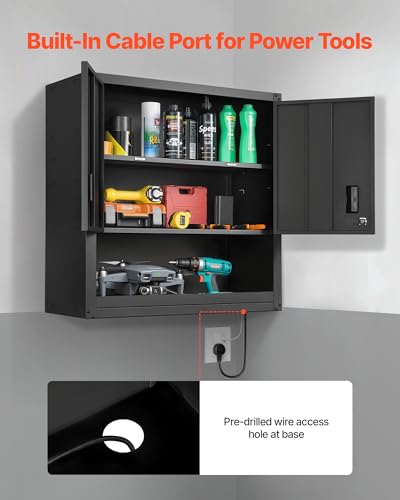 VEVOR Metal Wall Cabinet, 30W x 12.01D x 30H Inch, Steel Floating Hanging Storage Cabinet with Locking Doors and Adjustable Shelf for Garage, Basement, Kitchen, Warehouse Assembly Required, Black - style: Foldable 30" Open Grid