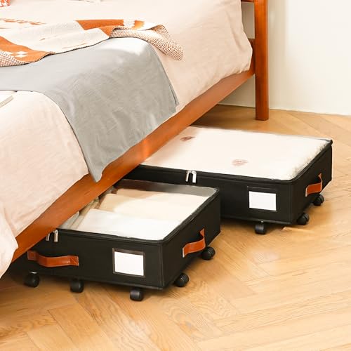 Freebat Under Bed Storage Organizer with Wheels, Underbed Container with Clear Lid Cover, Storage Bag Box with Visiable Window for Clothes, Bedsheet, Pillow, 2 Pack，5.5 inches - size: 5.5 inch
