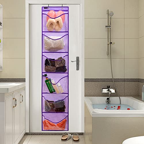 Extra Large Pockets Shoe Organizer for Closet Over The Narrow Door Hanging Shoe Holder Storage (6 Large Pockets-Purple) - color: 6 Large Pockets-Purple