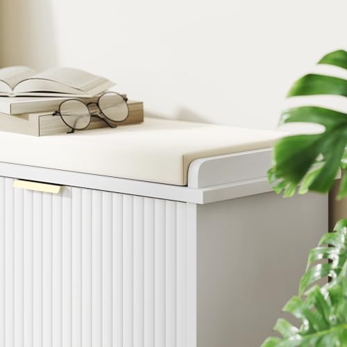 HOMCOM Shoe Bench with Padded Seat Cushion and 2 Flip-Drawers, Entryway Bench Holds up to 529lb, Shoe Cabinet, 40.9x10.2x18.7 Inches, White - color: White, size: 40.9" x 10.2" x 18.7"