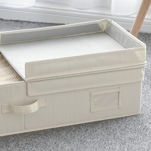 Under Bed Storage Bag with Flid-Top Lid, 1-Pack Blanket Storage Container for Clothes, Comforters & Seasonal Items, 30x12x6 .5 Inches, Ivory White - color: Ivory