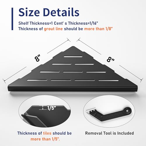 8'' Corner Shower Shelf 2PCS, 304 Stainless Steel Bathroom Shelves for Tiled Wall, Grout in Shelf Rack (8'', Black) - color: Black, size: 8''