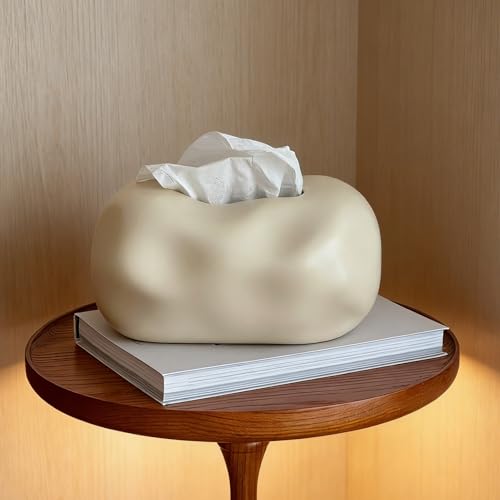 Ceramic Tissue Box Cover Modern Decorative Organizer for Facial Tissues Holder, Farmhouse Style Home Decor for Bathroom, Bedroom, Living Room & Office (Round Beige) - color: Round Beige