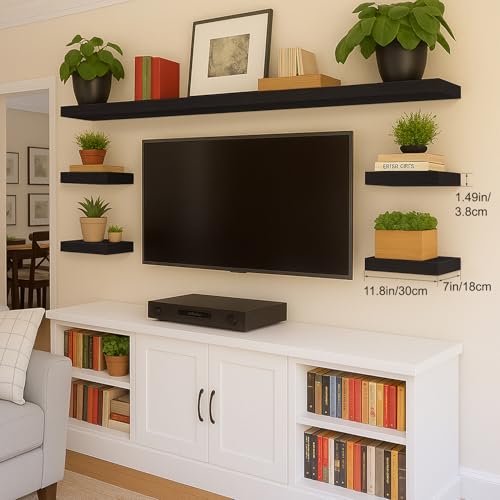 Floating Shelves Bathroom for Wall, Bathroom Shelves Over Toilet, Wall Shelves & Book Shelf, Hanging Shelf, Modern Wooden Wall-Mounted Small Floating Shelves, 12x7x1.5 in (Black, Set of 2) - color: Black, size: 12"(set of 2)