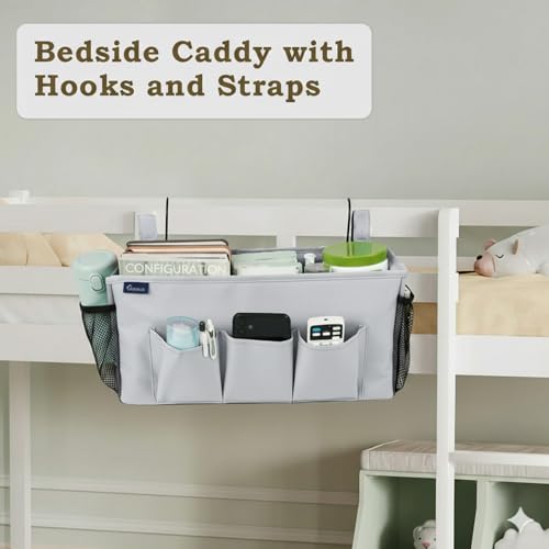 Surblue Bedside Organizer with Hook Bedside Caddy Hanging Storage Bag with Adjustable Straps and Water Bottle Holder for Home College Dorm Bunk Bed Accessories, Hospital Bed,Lightgrey - color: Lightgrey