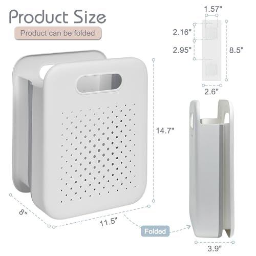 Goderewild Collapsible Laundry Basket, Space-Saving Wall-Mounted Hamper, Detachable Hanging Organizer for Home, Dorms, RVs, Measures 11.8" x 8" x 14.7" In (White) - size: S - 11.8”×14.7”(h)