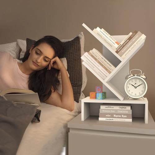 Godferyxin Small Bookcase with Drawer – Compact Book Holder for Small Spaces, White Small Book Shelf for Office, CDs, and Decorative Items, Fits Bedroom Desk Bookshelf Tree - color: 4-tier-white