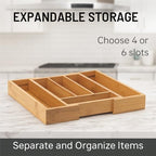 HIC Kitchen Expandable 6-Slot Silverware Cutlery Utensil Storage Tray, Natural Bamboo, Opens to 14-Inches - style: Silverware Tray