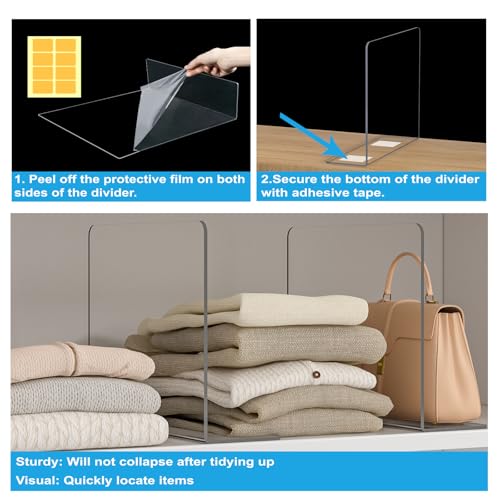 OKPOW Shelf Dividers Closet Organizer - 12" Tall X 11.8" Deep Acrylic Clear Sturdy Separate for Clothes Purse - Adjustable Space Saver Easy Install for Home Organization Enthusiasts 8 Pack - color: 8 Pack, size: Extra Tall 12" x Deep 11.8"