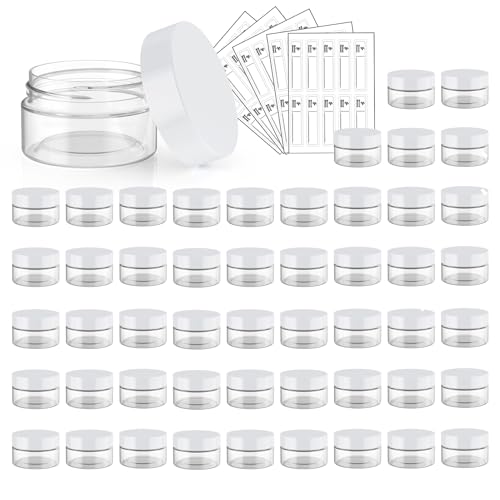 50 Pack 1 OZ Plastic Jars Round Clear Cosmetic Container Jar with White Lids, Eternal Moment Plastic Slime Jars for Lotion, Cream, Ointments, Makeup, Eye shadow, Rhinestone, Samples, Travel Storage - color: White Lid, size: 1 Ounce