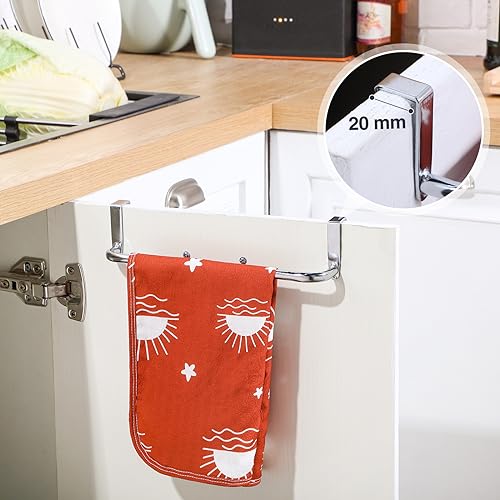2 Pieces Metal Towel Bar Kitchen Cabinet Steel Towel Rack Bar for Hanging on Inside or Outside of Doors, Home Kitchen Bathroom(Silver) - color: Silver