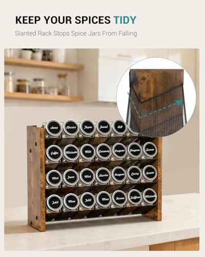 NESAPTO Spice Rack Organizer with 28 Glass Spice Jars, Wood 4-Tier Seasoning Organizer with Labels for Cabinet, Pantry, Countertop or Wall Mount, Chalk Marker and Funnel Set, 14" W × 9.4" H - size: With 28 Jars, 14"W × 9.4"H