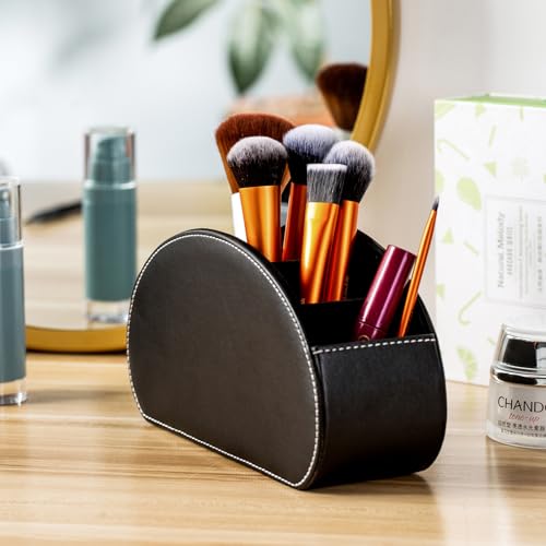 BONNY DODO Remote Control Holders Organizer Box with 5 Compartment PU Leather Multi-functional Office Desk Storage Caddy Store Tv Remote for Media Player,Brush,Pencil,Glassees&Office Supplies (BlACK) - color: BlACK, size: S