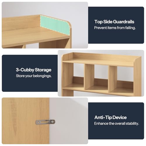 HOOBRO Desktop Bookshelf, Office Desktop Shelf, Desk Hutch with Outlets, Wooden Office Desktop Bookcase, Desktop Organizer Shelf with LED Light Strip and 3 Hooks, for Home, Study, Natural NL12UDSJ01 - color: Natural