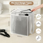 Beveetio 2-Pack Large Clothes Hanger Organizer Bag with Lid & Handles, Dustproof Hanger Storage with 2 Compartments, Space Saving for Closet & Laundry Room