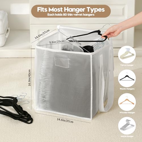Beveetio 2-Pack Large Clothes Hanger Organizer Bag with Lid & Handles, Dustproof Hanger Storage with 2 Compartments, Space Saving for Closet & Laundry Room