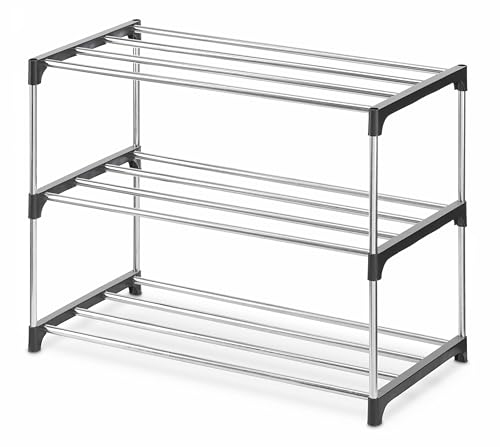 Whitmor 3-Tier Shoe Rack - Small Space Solution - Store up to 6 Pairs of Shoes - Organize Shoes & Accessories - Chrome & Black - size: 3-Tier