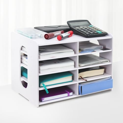 SONGWAY Desktop Mail Sorter Organizer - Small File Storage with 8 Compartments, Desk Bill Organizer, Journal Size Paper Storage Rack for Home Office - size: 5-tier&8-slots