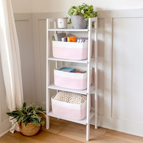 NaturalCozy Storage Baskets 16.8”x13”x7.6” Cotton Rope Woven Baskets for Organizing 3-Pack | Toy Storage Bins | Basket for Shelves, Laundry, Blanket, Clothes, Closet, Kitchen, Bathroom, Gifts - color: Off White & Mixed Pink
