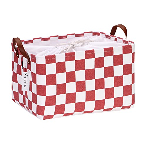 Hinwo Large Canvas Fabric Storage Basket with Handles, 33L/8.6-Gal Rectangle Bin, Collapsible Storage Box, Clothes, Toys, Blankets Organizer, 16.5 x 12 x 10 Inches (L, Red Checkerboard) - color: Red Checkerboard, size: L/16.5 x 12 x 10"/1-Pack