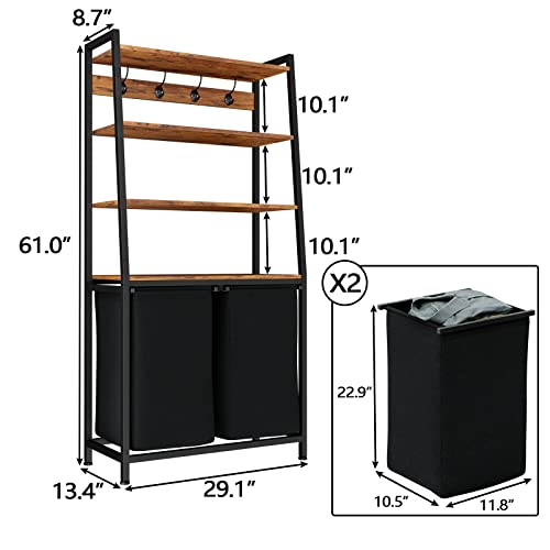 Furnulem 4 Tiers Laundry Hamper with Shelf and Hooks, Tall Laundry Basket Sorter with 2 Removable Bags, Double Clothes Hampers Organizers for Bathroom Bedroom - size: 2-Bag Laundry Hamper