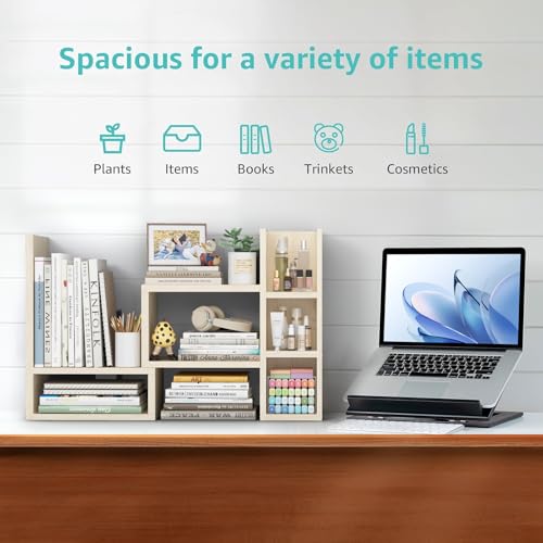 NUTIKAS Desk Shelves Desktop Organizer Shlef - Natural Wood Tone Office Organization for Top of Desk Organizers and Accessories Corner Bookshelf Table Top Shelving Small Hutch Decorations for Office - color: Natural Wood Tone