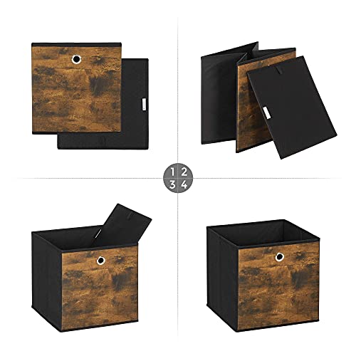 SONGMICS Storage Cubes, Set of 6 Storage Bins with Handles, Foldable Oxford Fabric and Non-Woven Fabric Storage Boxes, 11.8 x 11.8 x 11.8 Inches, Rustic Brown and Black URFB102B01 - color: Rustic Brown, size: 6 Pack (11.8"L x 11.8"W x 11.8"H)