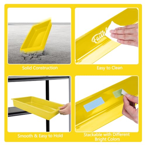ShineMe 6 Pack Paper Trays for Classroom, Yellow Plastic Book Bins with Colorful Labels, Stackable Letter Size Storage Tray, Desk Organizer Tray for Home, School and Office - color: Yellow