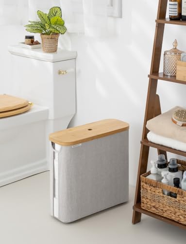 StorageWorks Large Toilet Paper Storage with Bamboo Lid, Toilet Paper Holder Basket for Up to 12 Mega or 16 Regular Size Rolls, Paper Storage Baskets for Bathroom, Grey, 1 Pack - color: Grey, size: Large