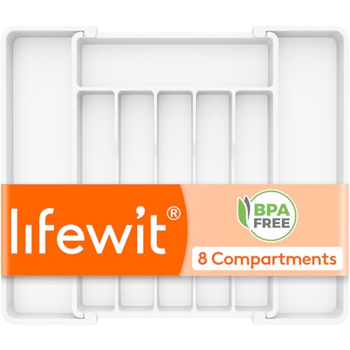 Lifewit Silverware Drawer Organizer, Expandable Utensil Tray for Kitchen, BPA Free Flatware and Cutlery Holder, Adjustable Plastic Storage for Spoons Forks Knives, 10.9"-17.5" x 13.7", White - color: White, size: Large (11-18''W x 14''D)