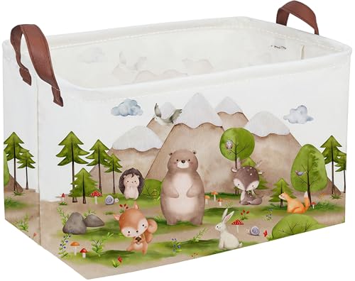 Sanjiaofeng Rectangular Forest Animals Kids Laundry Basket Animal Hamper for Nursery Waterproof folding Kids Storage Basket Woodland Animals Room Decor Books Box Gift Baskets(Mountain animal) - color: Mountain animal