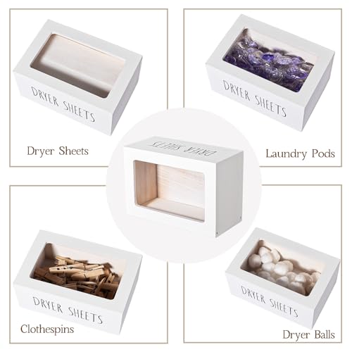 zoocatia Laundry Room Decor Dryer Sheet Container Wood Detergent Dispenser Organization and Storage Box Holder for Laundry Pods, Dryer Balls, White - color: White-1