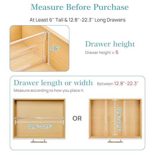 Vtopmart 8 Pack 6" Tall Upgrade Drawer Dividers for Big and Deep Drawer, 12.8"-22.3" Adjustable Expandable Dresser Drawer Organizer, Clear Plastic Separators for Dresser, Baby Supplies, Kitchenware - size: Tall-6"