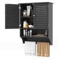 Tangkula Wall Mounted Bathroom Cabinet with Open Shelf & Bar, Medicine Cabinet with Double Louvered Doors, Wall Storage Cabinet with Adjustable Shelf, for Bathroom Living Room Kitchen (Black) - color: Black