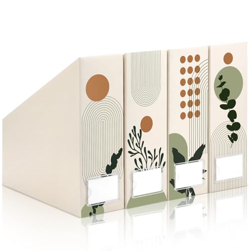 AmazingSpark Set of 4 Boho Plant Magazine Holder Decorative Foldable Magazine Storage Boxes with Acrylic Label Holders Coquettish Boho Organizer for Office Home Organization Storage - style: Boho Plant