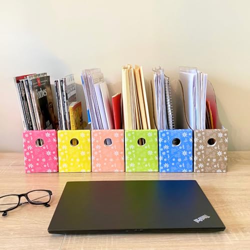 Evelots Magazine File Holder - Set of 12 Floral - Office Desk Organizer - Sturdy Cardboard - New Upgraded Double Front Panel for More Stability - Full 4 Inch Wide - Easy Assemble - color: Floral, size: Set of 12