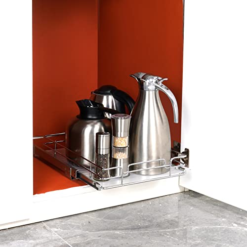 VEVOR 15.5" Wx21 Dx3.5 H Pull Out Cabinet Organizer, Heavy Duty Slide Out Pantry Shelves, Chrome-Plated Steel Roll Out Drawers, Storage for Home Under Sink, 17" Wx22 Dx7 H Install Size for Cabinet - size: 15.5" Wx21 D