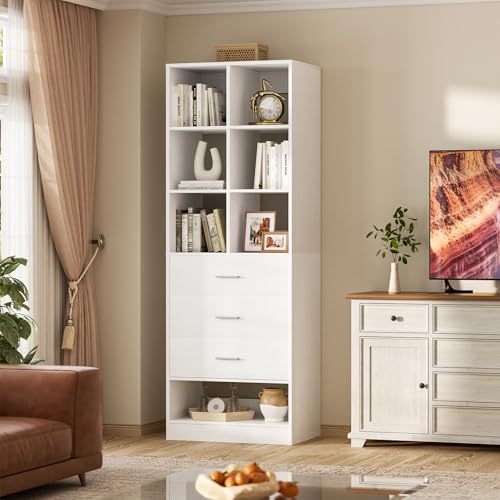 Homieasy Closet System Organizer with 3 Drawers and Partition Storage, Freestanding Wardrobe Organizer Modular with Shoe Shelf, Expandable for Walk-in or Reach-in Closets, White