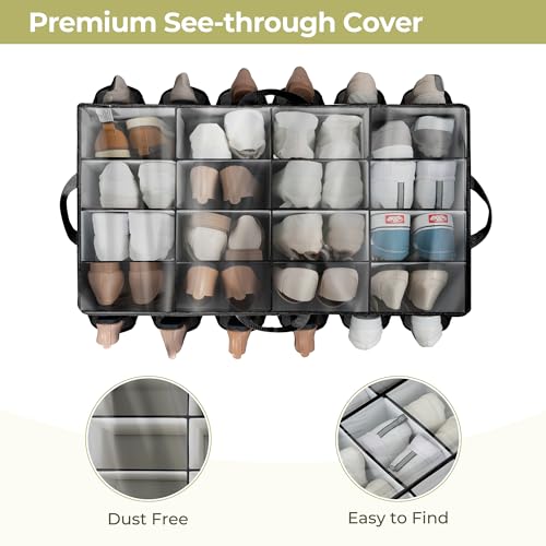 Shoe Organizer for Closet, Shoe Storage Solution with Clear Cover & Adjustable Dividers, Fabric Shoe Box Fits 16 +12 Pairs Shoes, Black, 1-Pack - color: Black, size: 1 Pack Large