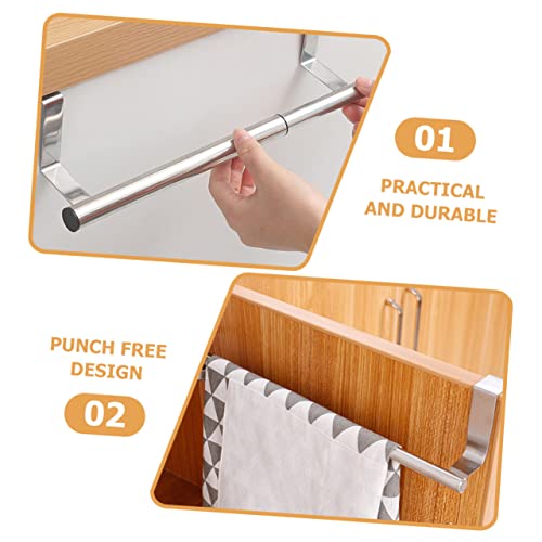 Over The Door Towel Rack Punch-Free Telescopic Stainless Steel Cabinet Door Hanging Bar Kitchen Bathroom Storage Organizer