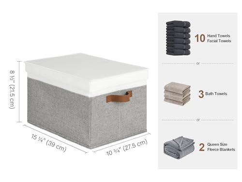 StorageWorks Decorative Storage Boxes with PU Handles, Storage Bins with Lids, Foldable Storage Baskets for Closet, Shelves, Stackable, Gray and White, 3-Pack - color: Gray and White, size: Large