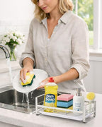 HULISEN Large Sponge Holder, 304 Stainless Steel Kitchen Soap Dispenser Caddy Organizer, Countertop Soap Dish Rack Drainer with Removable Drain Tray, not Including Dispenser and Brush, Silver - color: Silver, size: Large
