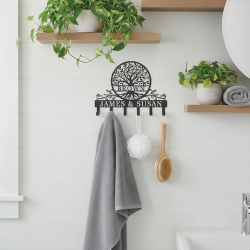 Personalized Tree of Life Metal Key Holder for Wall,Custom Monogram Coat Rack Wall Mount, Key Hooks for Bathroom, Living Room, Kitchen, Office, Wedding, Anniversary & Housewarming Gift - style: Tree of Life