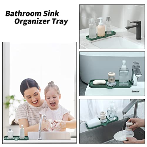 MicoYang Silicone Bathroom Soap Dishes with Drain Spout-Bathroom and Kitchen Sink Organizer,Sponge Holder,Dish Soap Tray,Perfect for Dispenser,Scrubber,Bottle,Cup on Sink or Counter-Green 12"×4" - color: Green, size: L(12"×4")