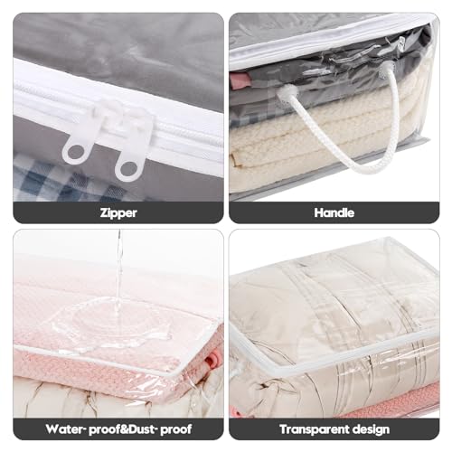 10 PCS Clear Zippered Storage Bags with Handle,Sweater Storage with Zipper,Foldable Closet Organizer Bed Sheet Organizer,Cube Plastic Organizer,Bag,Bin for Clothes,Towel-15.7 * 11.8 * 7.9 - color: White, size: 15.75 x 11.81 x 7.87 inches