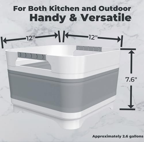 GIMWA 2.6 Gal(10L) Collapsible Wash Basin for Baby Bottles, Gray Space-Saving Collapsible Dish Basin with Drain Plug for bottle washing, Collapsible Bucket for RV Kitchen Essentials - color: Gray