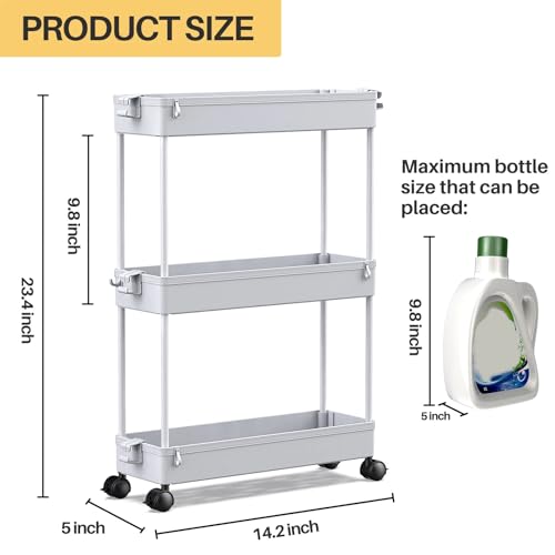 SPACEKEEPER Slim Rolling Storage Cart, 3 Tier Storage Organizer Laundry Room Organizer Mobile Shelving Unit, Multi-Purpose for Kitchen Office Bathroom Laundry Narrow Places, Gray - color: Grey