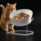 LivLab Mker Raised Cat Bowl, Elevated Cat Food Bowls with Stand - 15° Tilted Shallow Cat Dish for Whisker Fatigue Relief, 4.5" Height for Easy Feeding, Lead & Cadmium Free Melamine Bowl, White - color: White