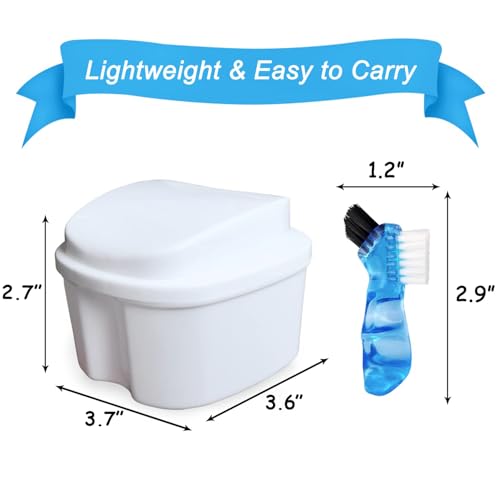 Denture Soaking Box Orthodontic Retainer Bath Case with Strainer Basket, False Teeth Container Dental Denture Bath Box Case Cup for Travel Cleaning - White - color: White